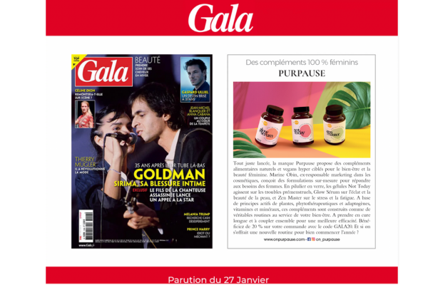 Purpause marque bien-être féminin parution article magazine Gala 2022 France
